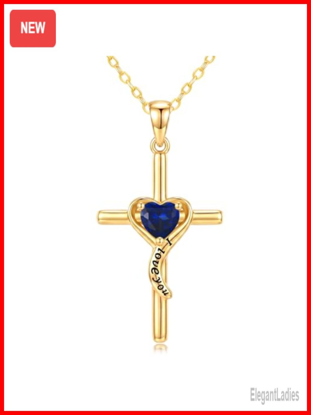 14K Gold Plated Cross Necklace Dainty Birthstone Pendant